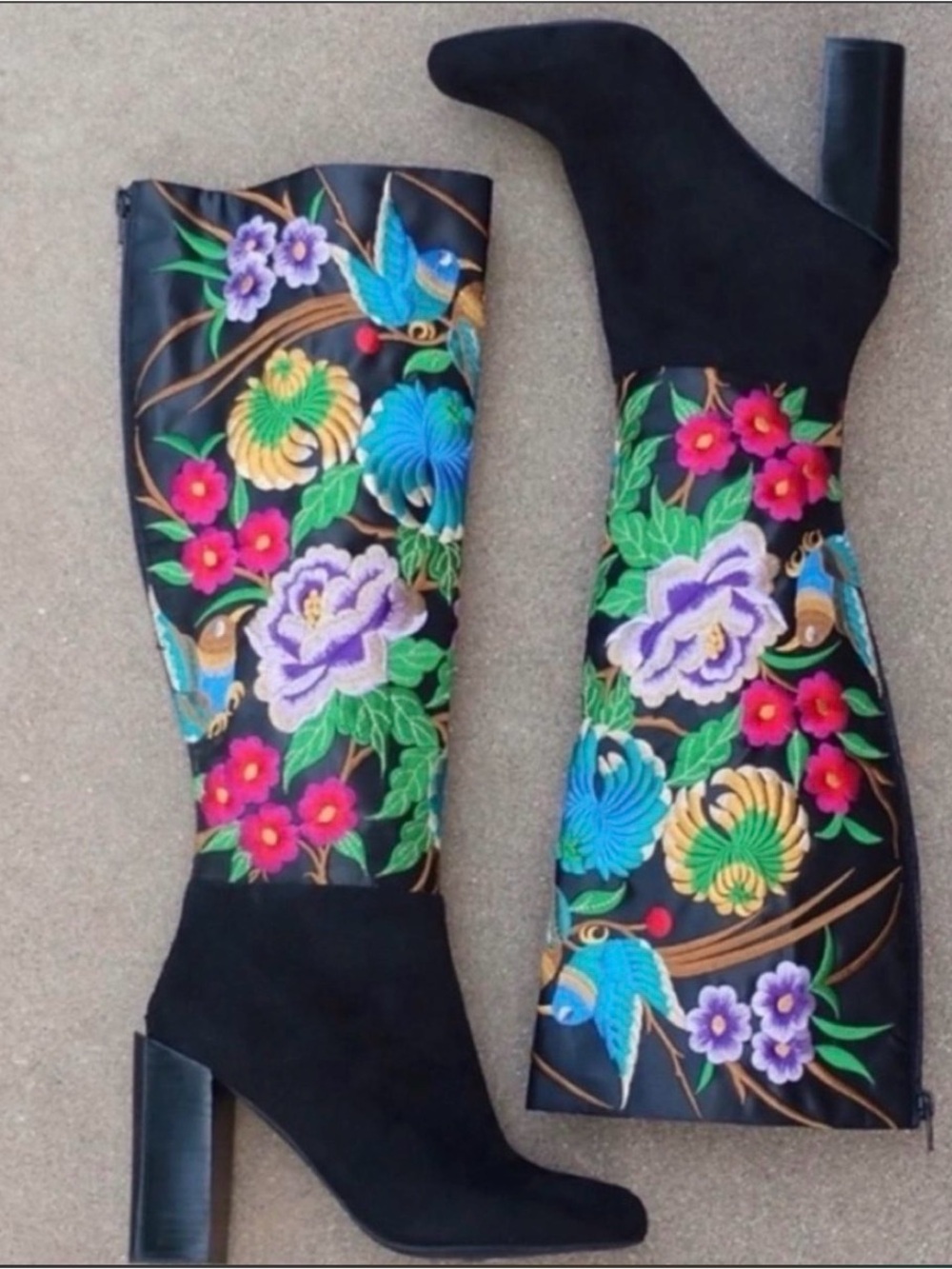 Jeffrey Campbell Floral Embroidered Black Knee-High Boots - Picture 4 of 5